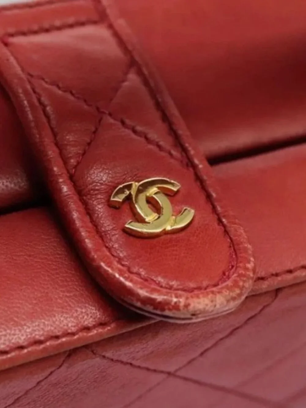 CHANEL Matelasse Hand Bag Lamb Skin 2way Red CC Auth 115600V